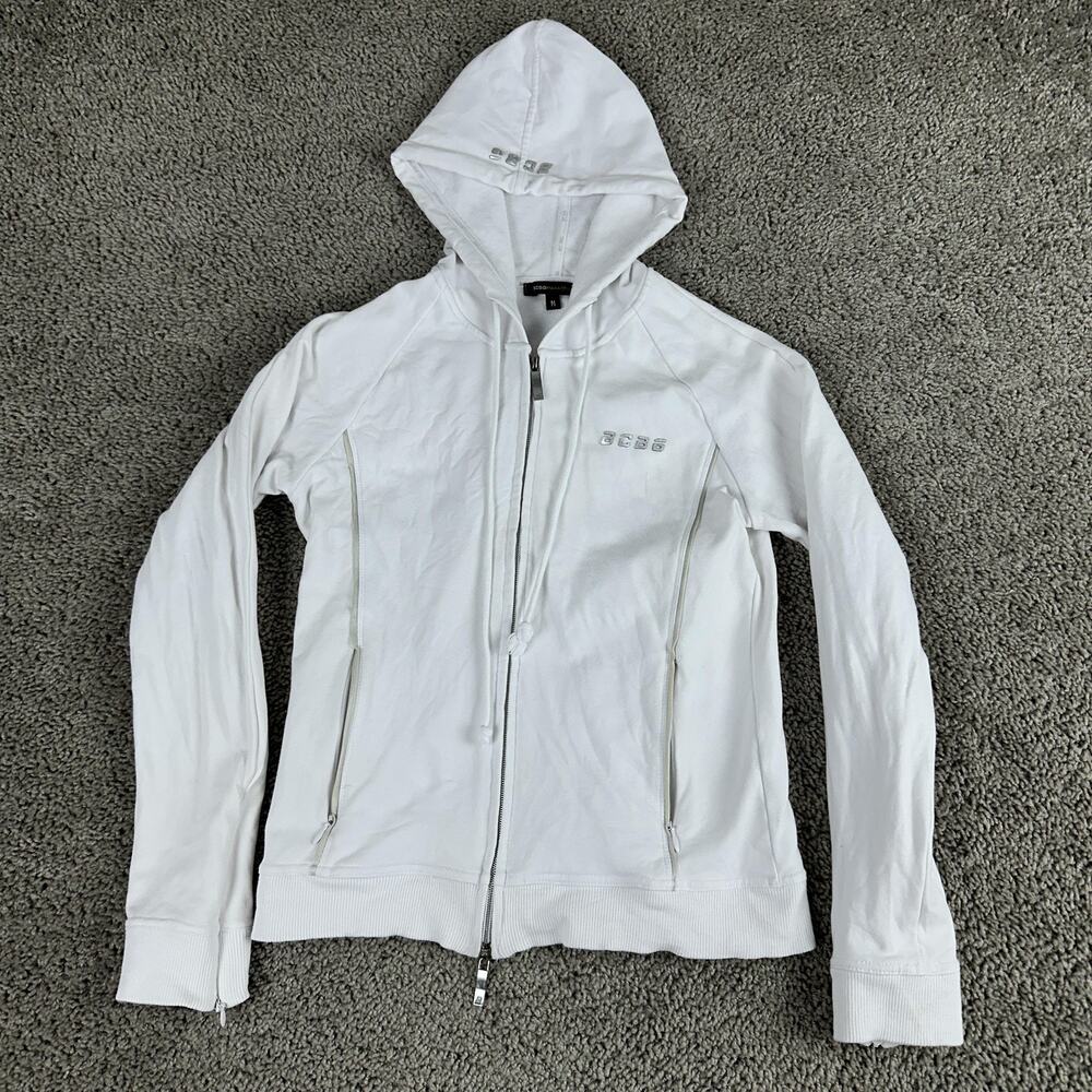 BCBGMAXAZRIA Hoodie Girls Medium White Full Zip Hooded Jacket Stretch Logo
